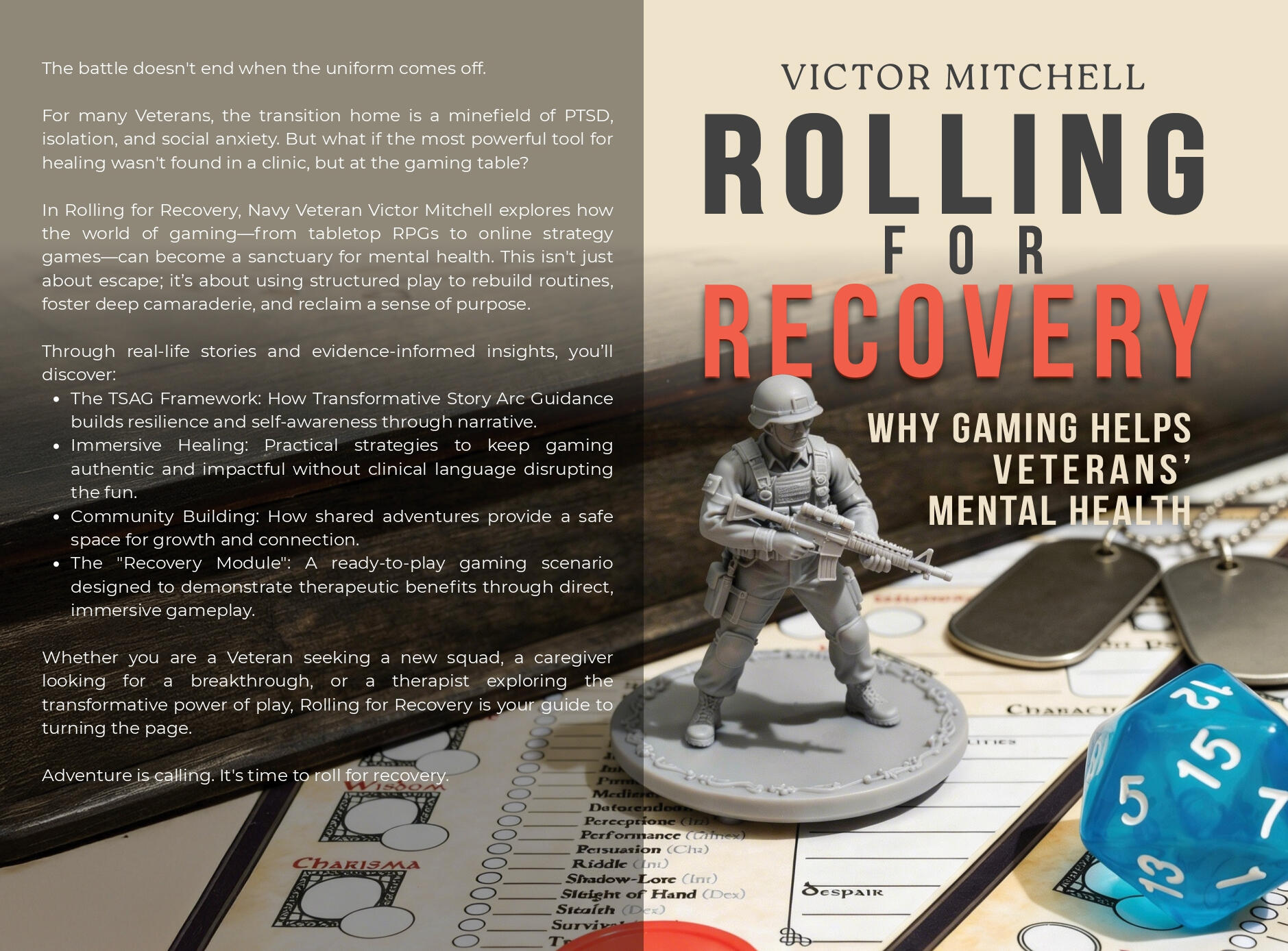 Cover for Rolling for Recovery book about gaming and Veterans Mental Health Cover for Rolling for Recovery book about gaming and Veterans Mental Health